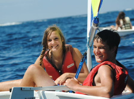 two campers sitting in a sailboat